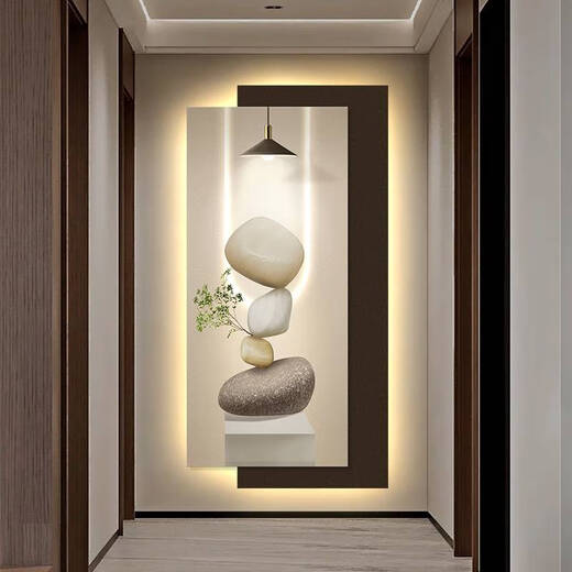 现代轻奢玄关装饰画简约感led灯入户正对门挂画2025新款壁画 T12350 40*80cm无灯款高清UV精雕+晶瓷