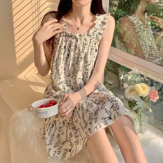 Single Nanwei Gaze Baumwoll Nachthemd Frauen Sommer Pyjama Ins windiger und hoch aussehendes reines und lustvolles Mädchen süßes Nachthemd Schwangeres Frauen Nachthemd 702 Kirschapricot 3xl empfohlen 150-170jin [Jin gleich 0,5 kg]