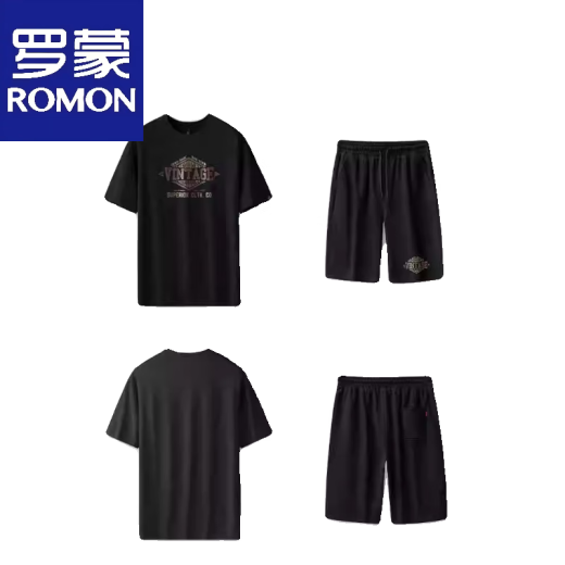 Romon Ins trendy brand short-sleeved T-shirt men's summer suit fat plus fat plus thin casual pants loose sportswear 829 black high-quality ice silk suit XL recommended 130-140Jin [Jin equals 0.5 kg]