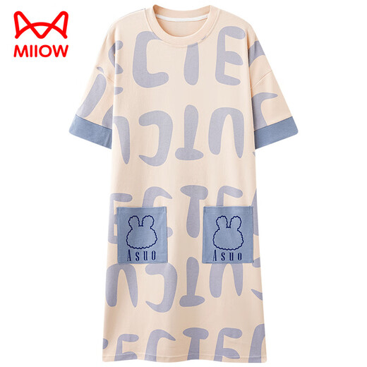 Cat Man (Miiow) Nachthemd für Frauen im Sommer reines Baumwollkurzschläfe mittelgroße Fett-MM-Pyjamas für Frauen plus Fett Plus Größe 200 Jin [Jin entspricht 0,5 kg] Dünne Heimkleidung F-6626 2xl (125-145 Jin [Jin gleich 0,5 kg]))