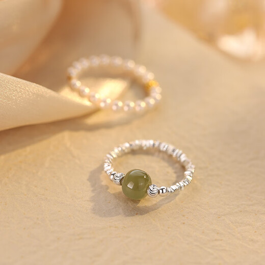 Xiangnan 925 sterling silver Hetian jade broken silver pearl ring plain ring for wife niche high-end gift girl birthday index finger ring 925 silver broken silver ring