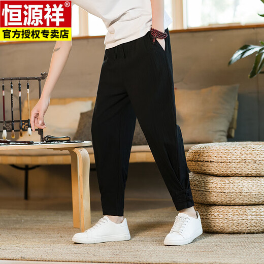 Hengyuanxiang Chinesische Style Button -Leinenhose Sommer Lose Harem Hosen Tang Anzug Baumwolle Leinen Casual Hosen Straighthose Militärgrün 2xl