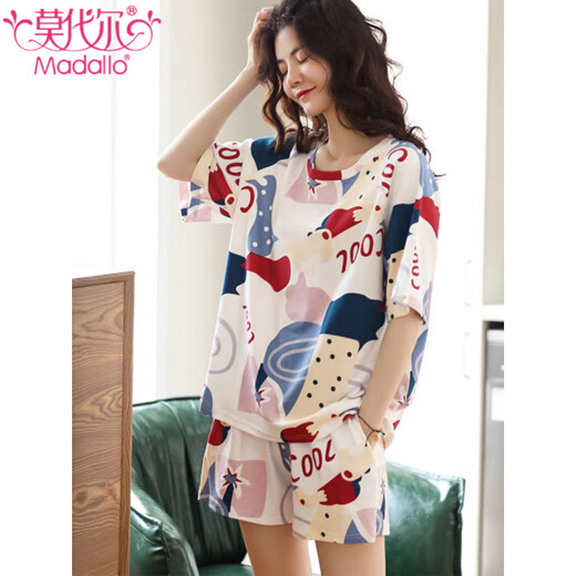 Modal 2025 summer new pajamas for women summer pure cotton short sleeve shorts cotton casual simple student home clothing set Z9859 XL [recommended 115-130Jin [Jin equals 0.5 kg] wear]