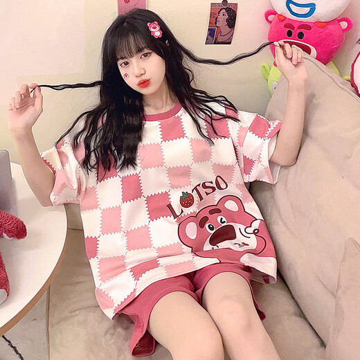 Xushansi Ins Pajamas El nuevo estilo de celebridades de celebridades de la altura corta de la manga corta para mujeres se puede usar el juego de ropa para el hogar dulce del hogar dulce afuera de 679 Dinosaur Green M recomendado 80-90jin [Jin es igual a 0,5 kg]