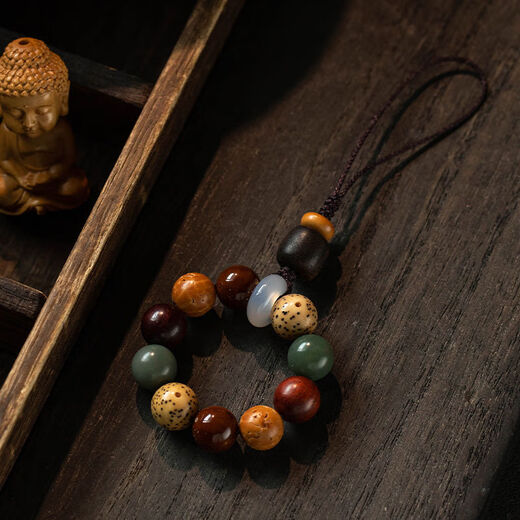 Beiyipin teléfono móvil Lanyard Duobao Bodhi Estilo antiguo Cadena de telefonía móvil Pendiente Cordillero Año de dedo corto Hebilla Anti-Mohina Móvil Decoración colgante de la cadena de telefonía de teléfono móvil Cadera de telefonía de teléfono móvil para la perfección de la suerte