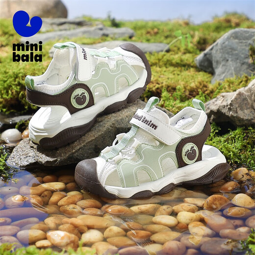 Minibala children's shoes, boys' toe-cap sandals, new summer style children's and baby breathable soft-soled outdoor beach shoes for women, rice/green. For babies with thin feet, it is recommended to take a smaller size. Size 30 is suitable for feet 17.3-18.0cm long.
