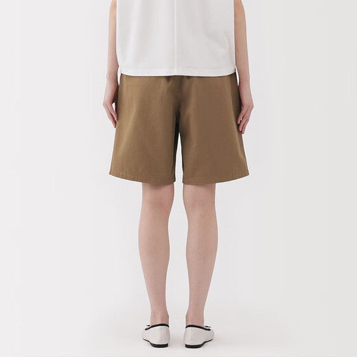 MUJI Women's Uneven Thickness Cotton Thread Mercerized Twill Pleated Pants Women's Pants 25 Years Summer Shorts Women's Dark Beige M (160/66A)