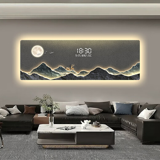 
Digital display living room sofa background wall decoration painting light luxury LED digital electronic clock high-end sense atmosphere light hanging painting T11978 90*30cm digital display crystal picture + rounded corner bag