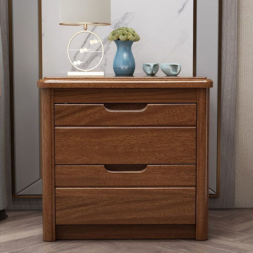 Jingheng walnut solid wood bedside modern Chinese cabinet mini small ultra-narrow bedroom storage bedside storage cabinet walnut color 50cm wide