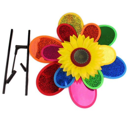 Tower Mengyu Windmühle Kinderspielzeug handgefertigt Laser Buntes Flash Sun Blume Windmühle Set Camping Outdoor School [Kombination 6] Orange Laser + farbenfrohe Sonnenblume