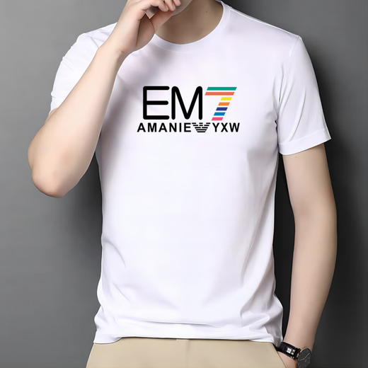 Armani summer men's ice silk short-sleeved T-shirt men's color printed large-size casual sports base shirt AM753 black M 90-120Jin [Jin equals 0.5 kg]