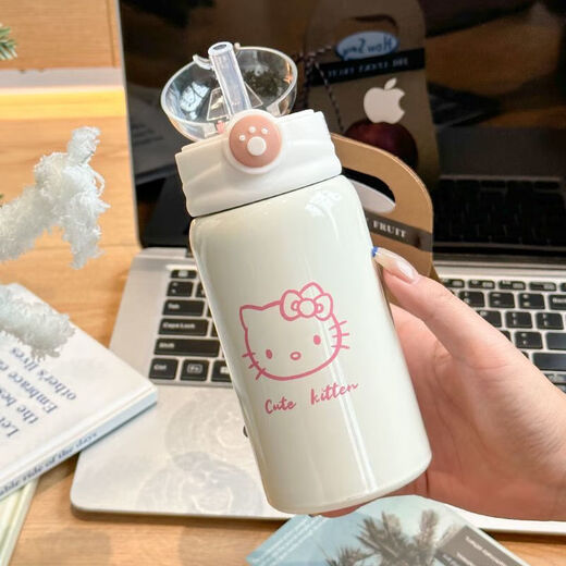 JD Logistics Cat Claw Straw Thermos Cup 316 Stainless Steel Cup Large Capacity Student Portable Water Cup Cat Claw Thermos Cup Pink 450ml 1 piece