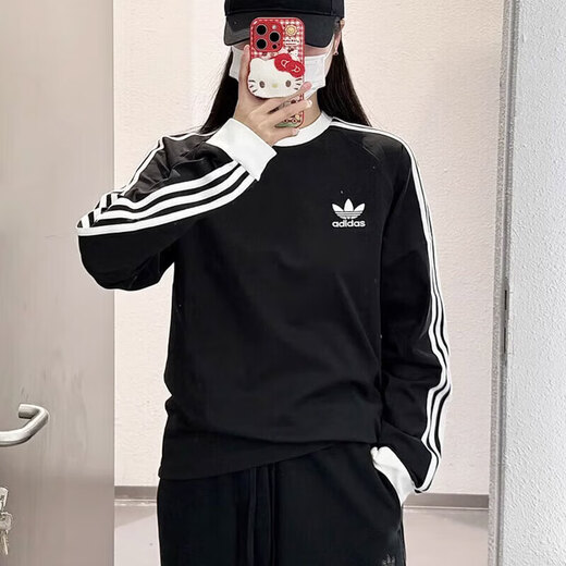 Adidas Adidas Clover pour hommes et femmes Vêtements 2025 Spring New Couple Slim Long Manche T-shirt Casual Sportswear Black / IA4877 M