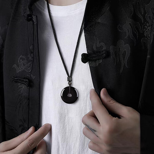 China Gold Peace Buckle Obsidian Pendant Men's Amulet Necklace Boy Birthday Gift for Boyfriend Husband Anniversary Obsidian Peace Buckle Necklace