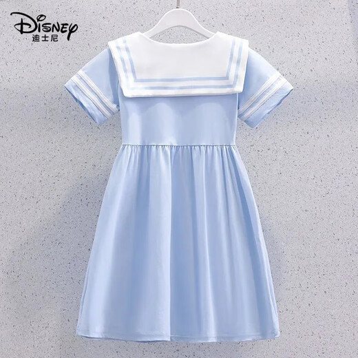迪士尼（DISNEY）女童海军学院风连衣裙夏季短袖新款洋气儿童女孩夏装薄款裙子 蓝色 学院裙子7029 110