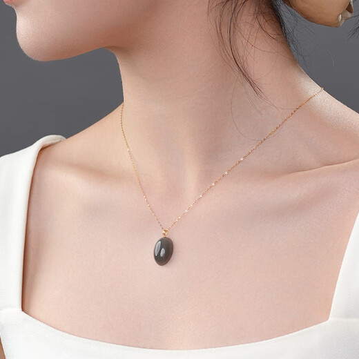 Dara 18K gold buckle and Hetian jade pendant female smoke purple pigeon egg necklace birthday gift for girlfriend and mother safety token