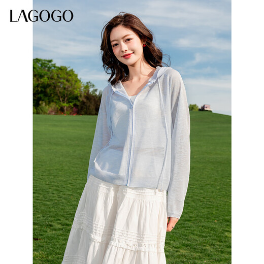 lagogo拉谷谷2025年新款轻盈显白连帽遮阳开衫女OAMM834WH8 蓝色 M