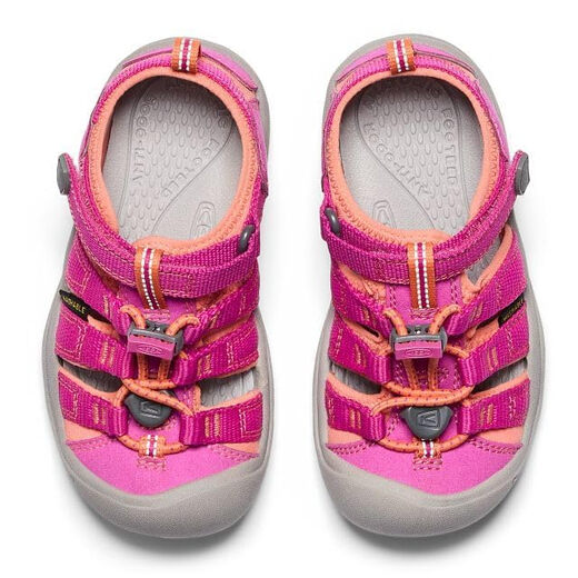 KEEN children's river tracing shoes, quick-drying non-slip sports sandals with toe cap, adjustable Velcro, multiple scenes of swimming and hiking, berry/fusion coral 4 Big Kid