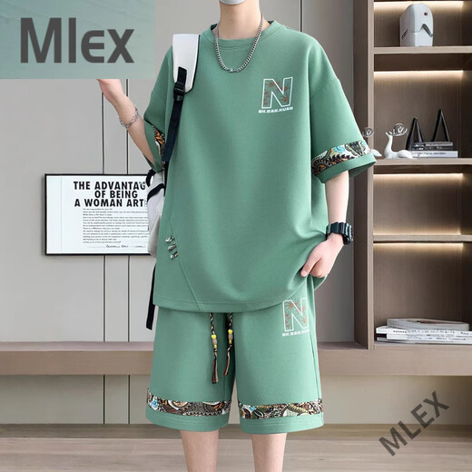 MLEX凌越男装店2025夏季新款休闲运动套装男士时尚百搭两件套 白色(YYW6195) XL 【120-140斤】
