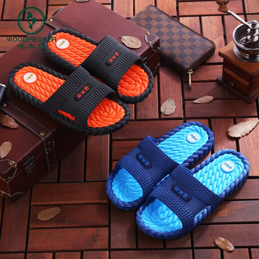 Zapatillas para hombres de pájaros carpinteros en verano, baño de baño suave de baño, baño, baño plano de baño, sandalias de pareja para mujeres 9859 [Naranja negra] 36-37 (adecuado para 35-36 desgaste)