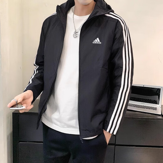 Adidas Herren Sportanzug 2025 Sommer Neue gewebte Kapuzenjacke Windschutz Jacke Strickhosen 2-teilige Set IB0381+GK9226 XS