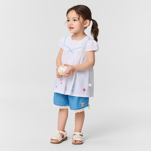 PawinPaw shopping mall same style cartoon bear children's clothing 25 spring and summer new baby girl A-line version navy lapel shirt Ivory ivory/39 110