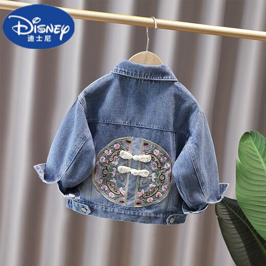 Disney Girls Denim Jacke Frühling und Herbst 2025 neuer Stil neuer chinesischer Baby -Mädchen Herbst -Herbstjacke Chinese Style Girl Top 829 Sticked Pink Flower Schnalle Mantel 140 cm
