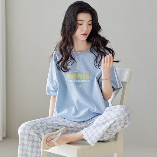 莫代尔短袖长裤睡衣女夏季纯色棉两件套2025新款大码女士春秋家居服 Z9716 M 【建议80-100斤穿】