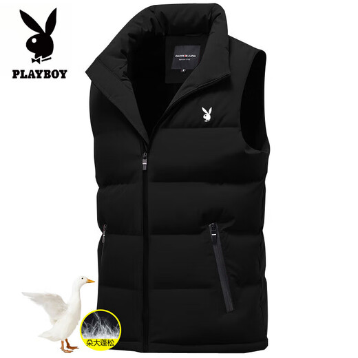 Playboy Stand Collar Down Vest Men's Winter New Youth Warm Vest Waistcoat Loose Vest Jacket 9998 Black L Recommended to wear 110-120 Jin Jin equals 0.5 kg