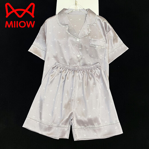 Catman (Miiow) Ice Seide Pyjamas für Frauen im Jahr 2025 Neues Sommer Dünner kurzärztes Sommer-Seiden-High-End-Kleidungsstück Set Hellgelb #YX-9214 m [75-98] Jin [Jin ist 0,5 kg]