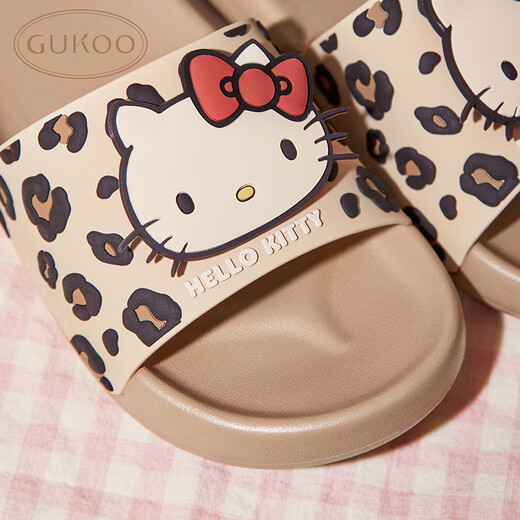 Gukoo Pantoffeln für Frauen im Sommer Höllenhaut neuer Leopardenmuster Nicht-Schlupf-Frauenhäuser Sandalen Milch Tee Brown 37-38