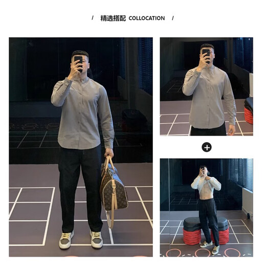 IRONTRAP urban commuting Japanese retro Henry collar cotton shirt long-sleeved T-shirt men's shirt casual bottoming autumn and winter black one size 2XL