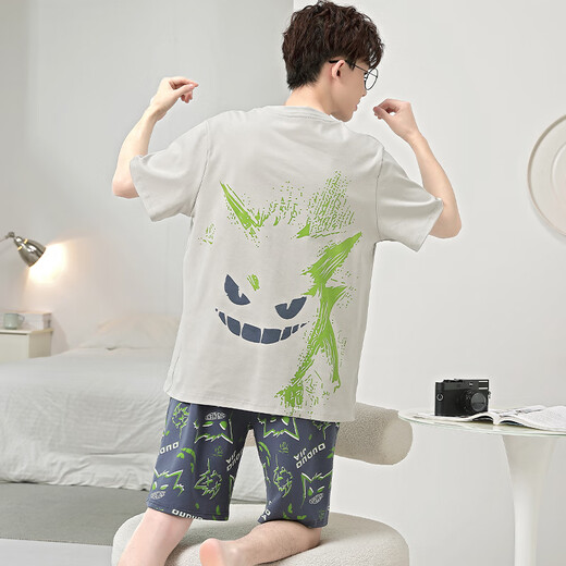 
Zisong summer large-size short-sleeved cotton pajamas men's round neck plus fat plus size 260 Jin [Jin equals 0.5 kg] Thin fat man loose home clothing set b short-sleeved 1517 L Recommended weight 110-135 Jin [Jin equals 0.5 kg]