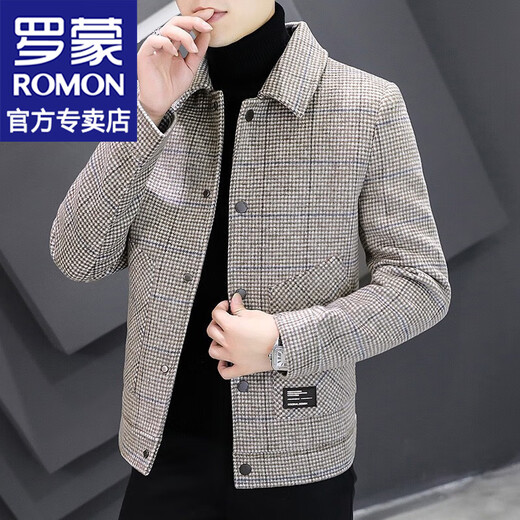 ROMON Woolen Jacket Men's Autumn and Winter New Fashion Business Plaid Lapel Jacket Thickened Warm Top Men's 2903 Gray XL (120-135Jin Jin is equal to about 0.5 kg)
