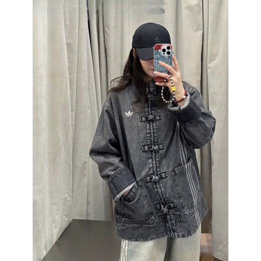 阿迪达斯 （adidas）三叶草蛇年新年款情侣新中式牛仔运动唐装外套JY8275JZ9928 蓝色JZ9928  L