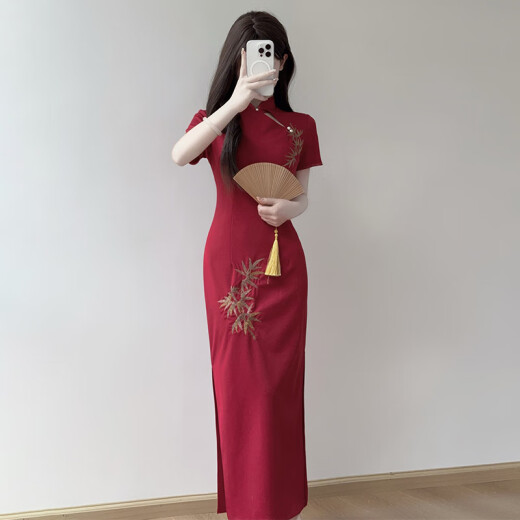 DanZhuNa purple new Chinese dress 2025 summer new women's clothing girl's young improved temperament cheongsam long skirt 9764 yellow cheongsam (no accessories) L