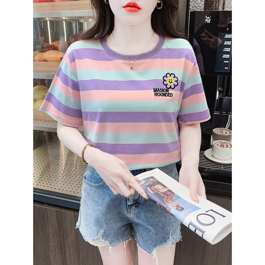 U·R·JEES香港轻奢短袖t恤女宽松韩版女装衣服2025年夏季新款百搭体恤上衣 红色 9928 M 建议95-105斤