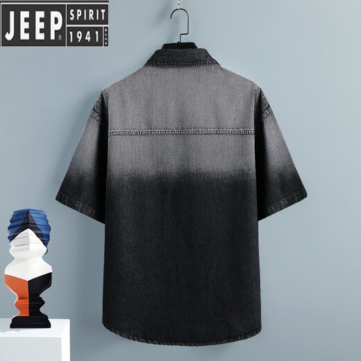 JEEP SPIRIT denim short-sleeved shirt men's casual loose gradient work jacket summer thin five-point half-sleeved versatile shirt T698 green L (about 110-130 Jin [Jin equals 0.5 kg] can be worn)