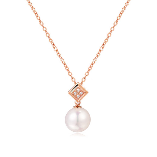 Leyun 18k rose gold colored gold inlaid freshwater pearl and diamond pendant necklace for mothers, gift for mothers, total weight approximately 2.81g, rose gold