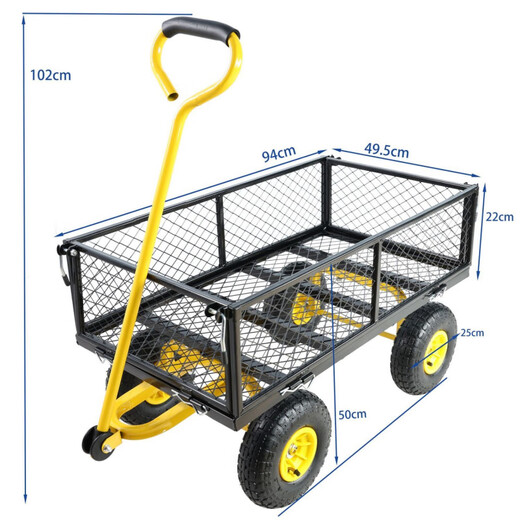 NAOISKEY 4016 Tool Trolley Flatbed Truck Trailer Tiger Cart Roasted Sweet Potato Cart Foldable Net Cart Side Block Removable With Pump Single-layer Pneumatic Wheel Yellow + Black