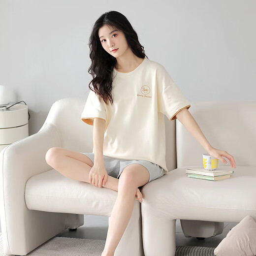 Pajamas modales para mujeres en verano sólidos sólidos pantalones cortos de algodón para las damas casuales dulces, lindas y simples pueden usar muebles para el hogar de primavera y verano 687 m (altura recomendada 150-160c peso 75-95