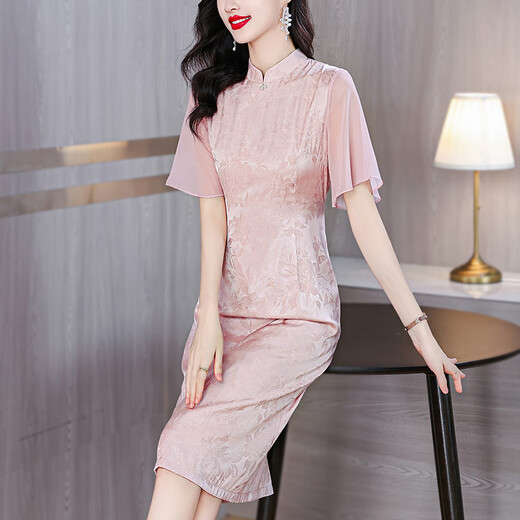 Dainaya Cheongsam Damen 2025 Frühlings- und Sommer Neues großer Frauenkleidung Chinesische Stil Chinesische Stil täglicher Verbesserung Retro Hanfu Kleid 1591 Pink L
