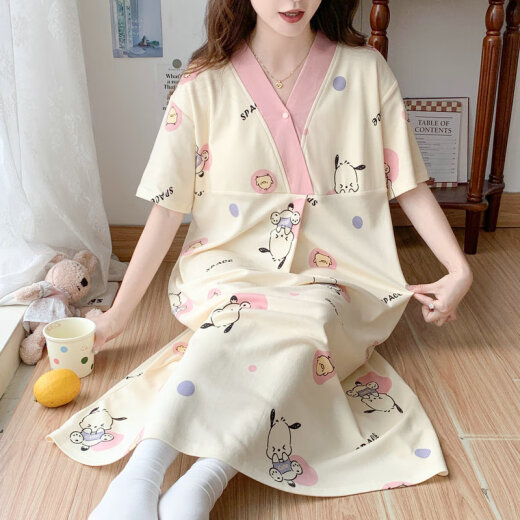 草景家孕妇睡衣夏季短袖待产裙带胸垫月子服医院进产房大码哺乳裙可外穿 QSY16813短袖裙子 L码 建议体重95-120斤左右