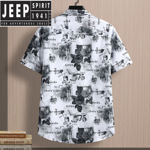 JEEP SPIRIT衬衫男短袖夏季宽松花衬衫冰丝凉感上衣服潮流痞帅休闲五分衬衣男 7126白色+7027黑色 M 建议95~110斤