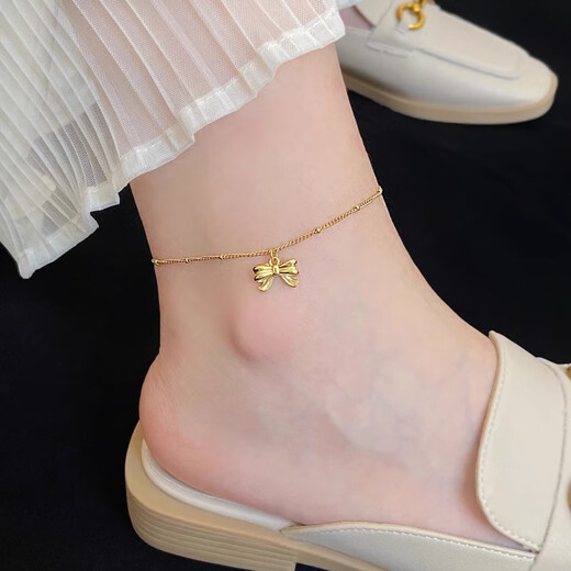 Hunter bow color non-fading anklet for women 18k gold plated 2025 new anklet light luxury niche high-end anklet 18k bow anklet