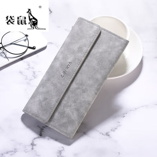 
Kangaroo (KANGAROO) men's long wallet 2023 new multi-card multi-function thin model men's wallet card bag integrated young people's wallet retro light blue