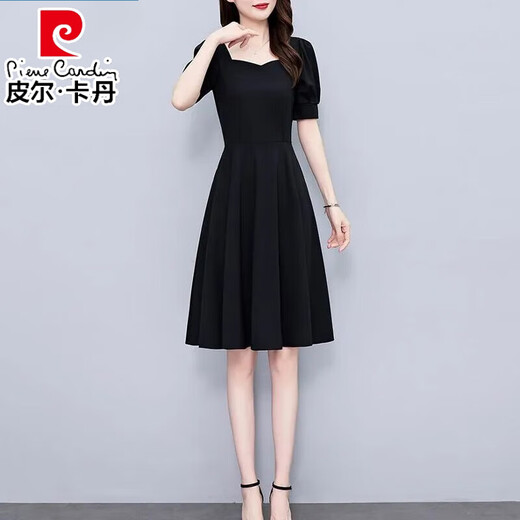 皮尔卡丹（pierre cardin）赫本法式小黑裙气质短袖2025夏季时尚新款收腰显瘦中长款裙子 7270短款黑色【 GD723-7 M 【90-105斤