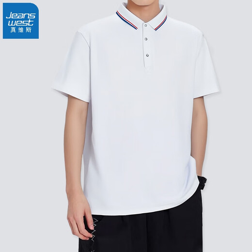真维斯（Jeanswest）短袖POLO衫夏季纯色绣标上衣服polo衬衫 浅灰698 L （建议100-110斤）