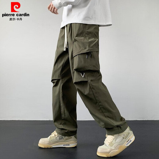 皮尔卡丹（pierre cardin）多口袋工装裤男2025春秋新款宽松直筒阔腿长裤青少年潮流休闲裤子 K9928军绿色 S 【90-100斤】