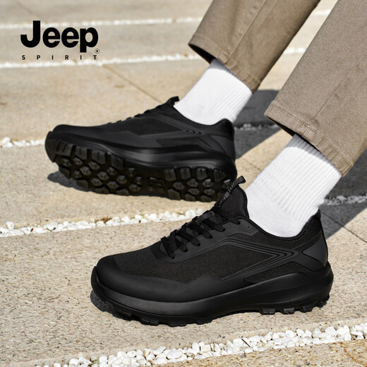JEEP SPIRIT吉普男鞋夏季透气网面鞋新款复古商务运动男士休闲鞋 石墨黑 42